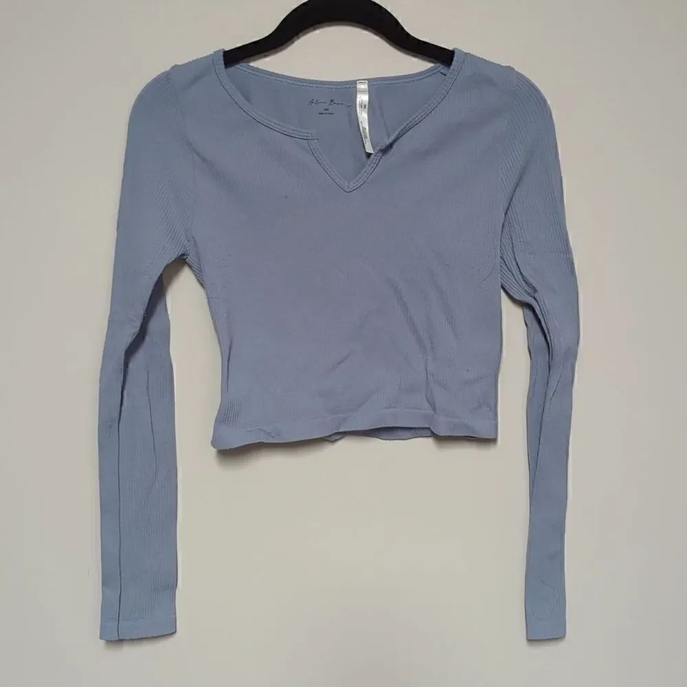 Active Basic Blue Ribbed Cropped Long Sleeve